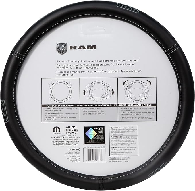 Plasticolor 006789R01 RAM Larger-Sized Truck Gray Ram Logo Steering Wheel Cover