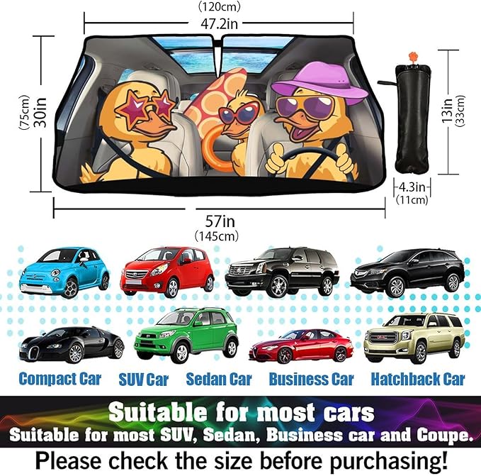 DOPINDU Duck Car Windshield Sun Shade Umbrella Bendable Handle Foldable Funny Sunshade for Car Windshield Block UV Rays Keep Vehicle Cool for Most Sedans SUV Trucks Cars 57"x30"