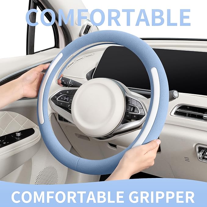 Steering Wheel Cover, Universal 15 inch, Faux Leather Steering Wheel Protector, Anti-Slip, Breathable & Heating-Compatible for Cars Trucks SUVs Vans