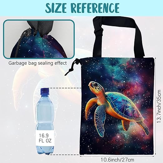 KXWQTRDD Colorful Galaxy Nebula Car Garbage Bag Sea Turtle Drawstring Car Trash Bag Hanging for Back Seat with Adjustable Buckle Canvas Vehicle Trash Can Easy-to-Install