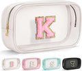 YOOLIFE Initial Valentines Gifts for Kids Travel Toiletry Bag Birthday Gifts for Girls Kids Clear Makeup Bag Preppy Cosmetic Bag for 3 4 5 6 7 8 9 10 11 12 13 Year Old Girls White K