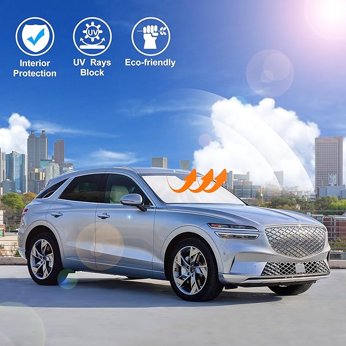 Windshield Sun Shade Custom Fit for 2022 2023 2024 2025 Genesis GV70 Accessories Foldable Sunshade Sun Blocker Protect Car from Sun Rays & Heat Damage Keep Car Cooler
