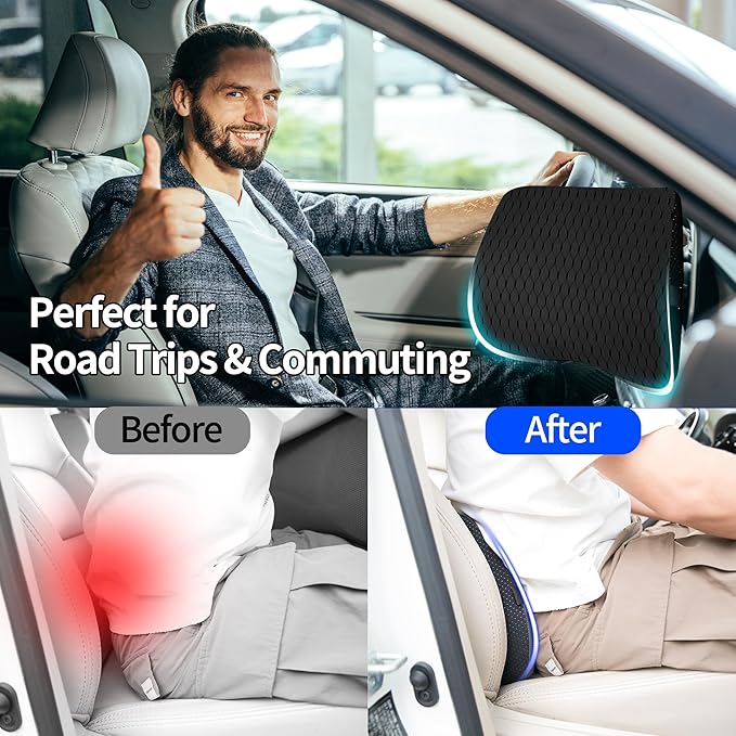 Lumbar Support Pillow for Car, Lower Back Support for Driving Seat Memory Foam Lumbar Pillow for Office Chair - Back Pain Relief for Car Seat, Wheelchair (4D Mesh Black)