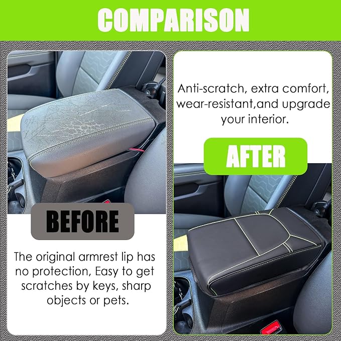Center Console Cover for Chevy Colorado/GMC Canyon - Soft Armrest Cover for Colorado Canyon 2023 2024 2025 2026 ZR2 Z71 Trail Boss LT WT Elevation AT4 Denali AT4X Accessories - Yellow Stitch