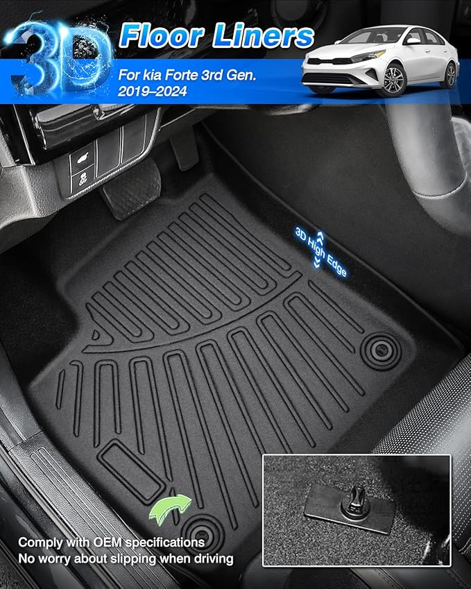 Cartist Floor mats & Cargo Liner Fit for 2019-2024 Kia Forte丨S | EX | FE | LX | LXS | GT | GT-Line丨All Weather Floor Liner for Forte Accessories, Heavy Duty TPE Waterproof