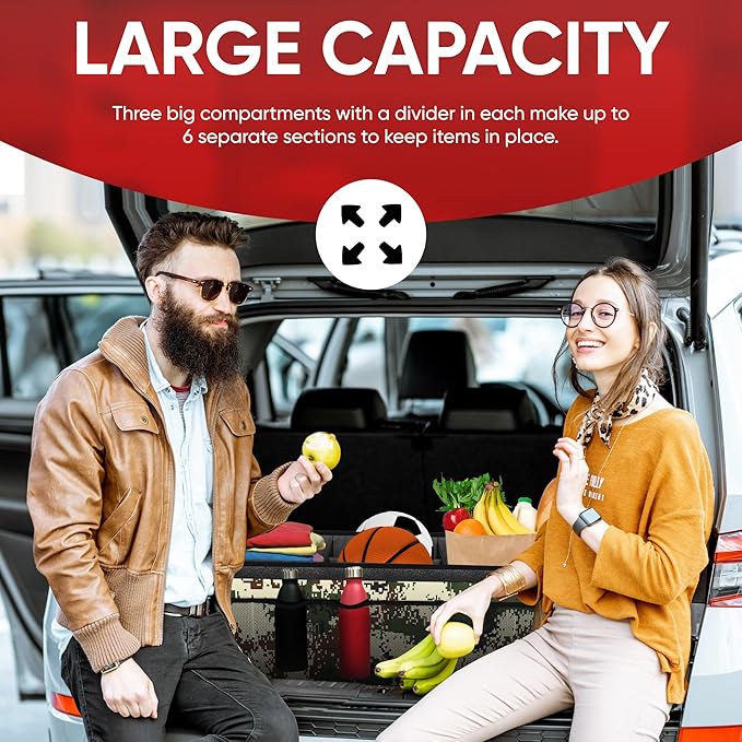 FORTEM Trunk Organizer with Cooler For SUV Car Trunk, Foldable Storage, Car Accessories for Women Men, Collapsible Bag, Perfect Christmas Gifts, 600D Oxford, Non Slip Bottom, Straps, Soft Cover (105L)
