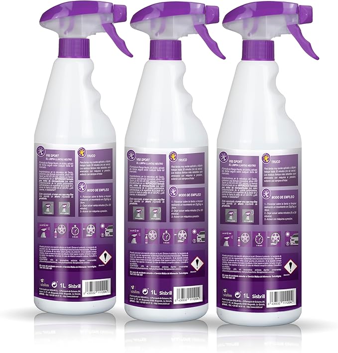 Sisbrill V60 Sport Wheel and Tire Cleaner Spray – pH Neutral Car Wheel Cleaner, Gecko Spray Effect, Safe Brake Dust Remover – Pack of 3 (33 fl oz each)