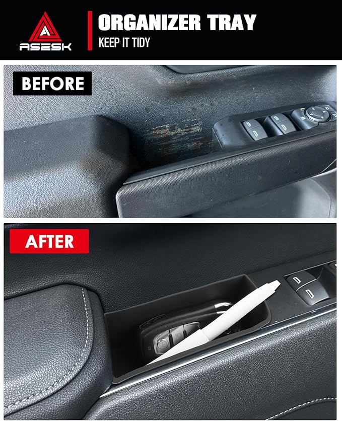 ASZSK for 2022-2026 Silverado&Sierra 1500/2024-2026 Silverado&Sierra 2500HD/3500HD 4PCS Center Console Door Side Organizer Tray Silicone Materials