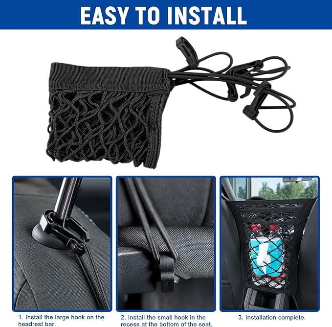 3-Layer Car Mesh Organizer,Seat Back Net Bag Organizer,Stretchable Pet Barrier Dog Car Net Barrier&Storage Bag of Backseat Pet Kids,Cargo Tissue Handbag Purse Holder,Driver Storage Netting Pouch