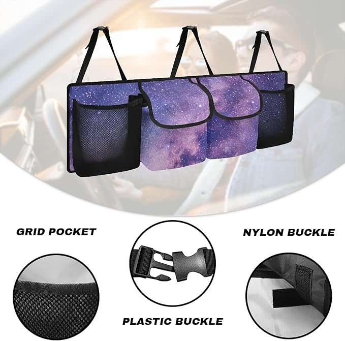 CLOHOMIN Starry Sky Car Trunk Organizer Purple Car Trunk Organizers Fashion Backseat Hanging Storage Car Accessories Backseat Car Organizer for SUV Trucks Sedan