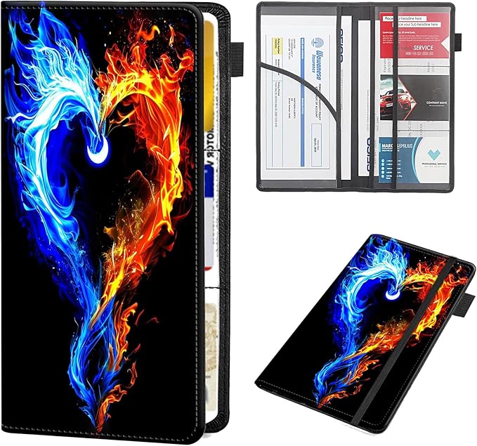RAUEDWDJS Car Registration and Insurance Holder,Leather Vehicle Glove Box Organizer Wallet Case for Driver's License,ID Key Information Cards-Luminous Love