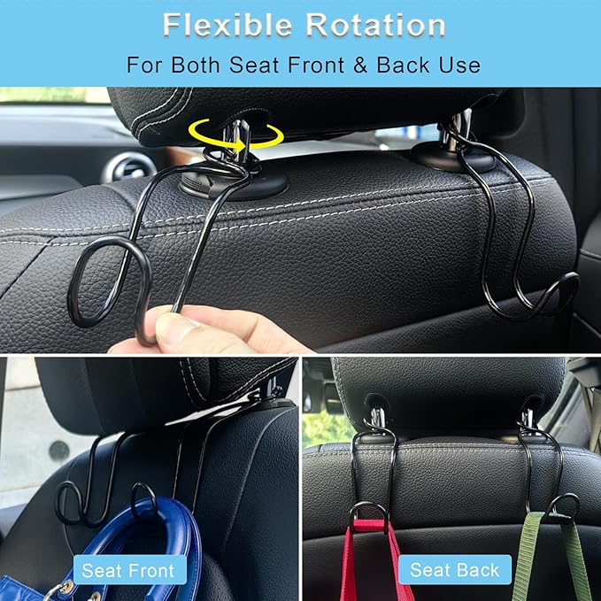 Car Hook for Purses and Bags 4 Pack Headrest Hangers for Backseat Storage Hard Hat Hanging Holder for Truck Car Stuff for Women Automotive Necessities Accessories New Driver Gifts (4 * Small Size)
