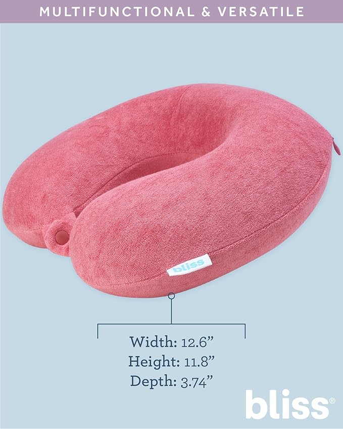 Bliss Neck Pillow - Lightweight U-Shaped Memory Foam Travel Neck Pillow with Snap Closure for Airplanes, Traveling, Offices, Cars, Hibiscus Terry