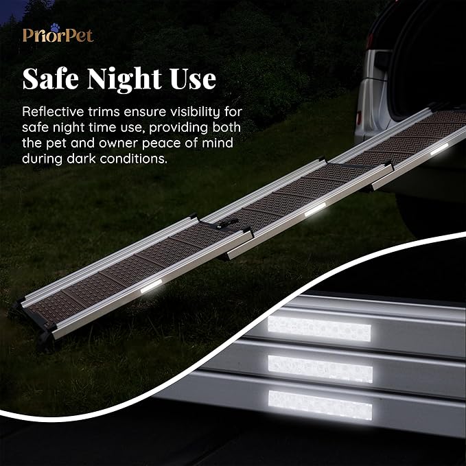 Dog Ramp for Car - Stable Anti-Slip Dog Car Ramp for Large Dogs - 63" Long & 15" Wide - 250LBS Capacity - Telescoping Pet Ramp - Lightweight - Reflective Sides - Fixing Clip - Desert Sand