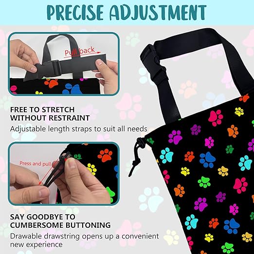 KXWQTRDD Car Garbage Bag Colorful Paw Prints Hanging Canvas Car Trash Bag Waterproof Drawstring Car Back Seat Organizer for Car Back Front Seat Console with Adjustable Buckle