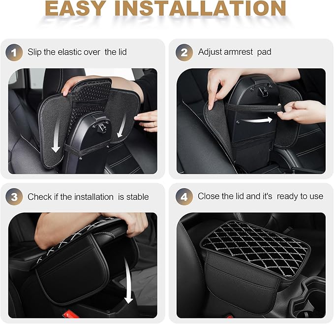 YORKNEIC Bling Car Center Console Cover Fit for Ford Escape: Middle Armrest Cover with Crystal Rhinestones, Diamond Automotive Interior Car Arm Rest Cover Pad Protector(Black&Silver Diamond)