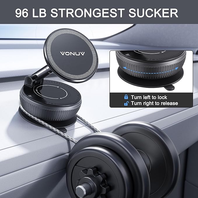 VONUV Magnetic Phone Holder for Car, 2025 Upgrade with 96LBS Ultra Suction & 2800gf Strong Magnet, 360° Adjustable Hands-Free Mount, Premium Car Accessories for Women Men, Fits iPhone/Android