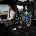 Qeluxign PU Leather Car Seat Cover Butterfly Moon Floral Set of 5 Auto Accessories 2 Front Bucket Seat Covers, 2 Seatbelt Pads & 1 Armrest Cover, Easy to Install