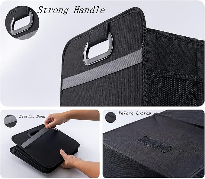 Trunk Organizer for car, Foldable Cargo storage, Black 55L, for SUV Car Truck, 600D Waterproof Oxford Polyester, 2 Compartments With Handle, Car seat storage box