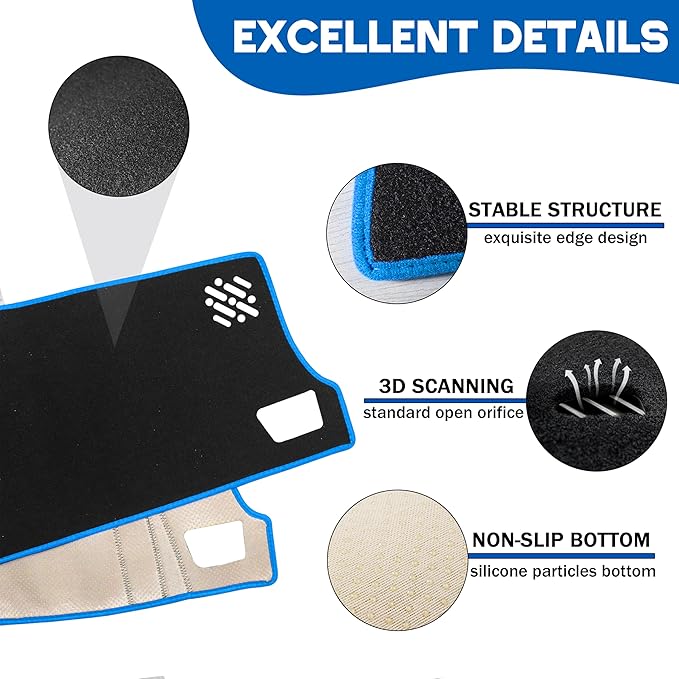 Dash Cover for Chevy Colorado/Gmc Canyon 2023 2024 2025 2026 Dashboard Cover Mat Center Console Non-Slip No Glare Protector Mat Pad Sunshade Interior Accessories for Chevylot Colorado, Blue Trim