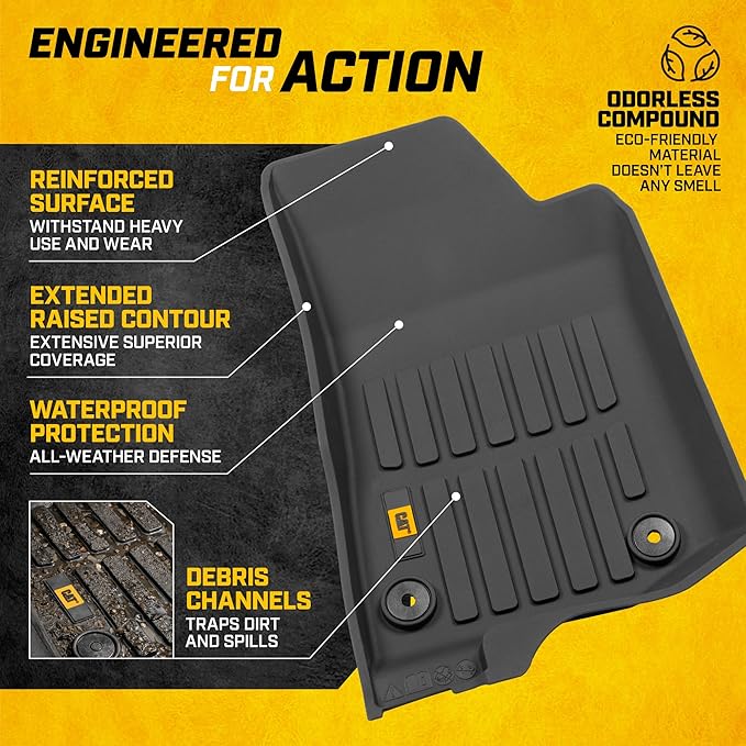 Cat® JustFit™ 3D Floor Mats for Jeep Gladiator (JL) 2020-2026, All Weather Custom Fit Jeep Gladiator Floor Liners with Extended Coverage Design, Car Floor Mats (Full Set Front & Rear)
