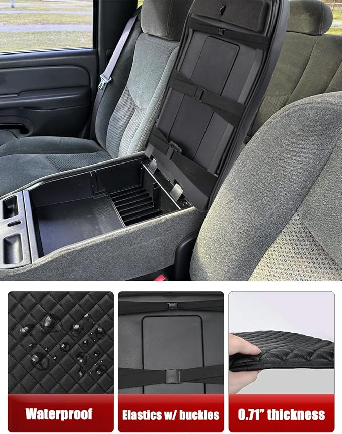 KBH Center Console Armrest Cover for Chevy Silverado & GMC Sierra 1999-2007, Avalanche & Suburban & Tahoe 2002-2006, Vinyl Leather Accessories, Anti-Scratch, Black (Fits Jump Seat Console Only)