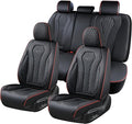 Coverado Car Seat Covers Full Set, Black Seat Covers, Waterproof Car Seat Cover, Car Seat Cushion, Car Seat Covers Front Seats Back Seat Covers, Car Seat Protector Universal Fit Most Cars Red Line