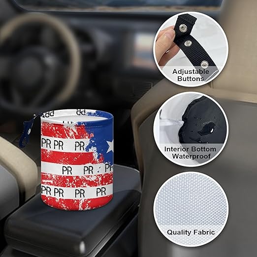 Car Trash Can with Hanging for Back Seat, Car Accessories for Women Men Automotive Garbage Cans Vehicle Trash Can for Truck SUVPuerto Rico Flag