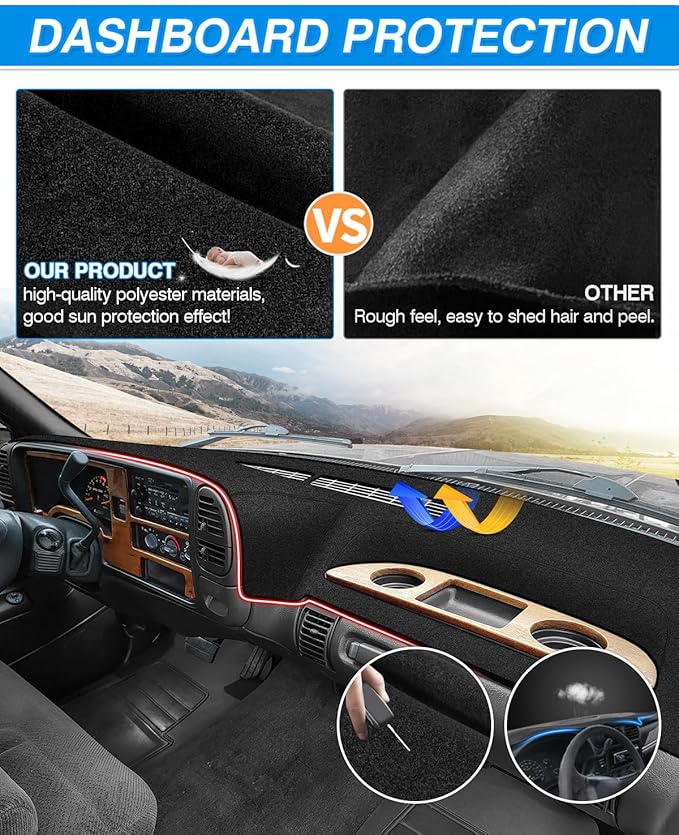CARTIST Dash Cover Fit for 1995 1996 Chevy Chevrolet Silverado C/K 1500 2500 3500&Tahoe&Suburban/GMC Sierra&Yukon Pickup Truck Dashboard Cover Mat Non-Slip Carpet Sunshield Glare UV Rays Protector
