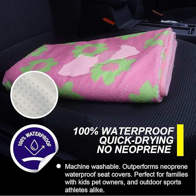 LoyaGour Back Seat Cover for Car Trucks Van SUV,Waterproof Rear Bench Towel Seat Covers for Dogs and Kids,Automotive Backseat Protector (Flower and Pink)