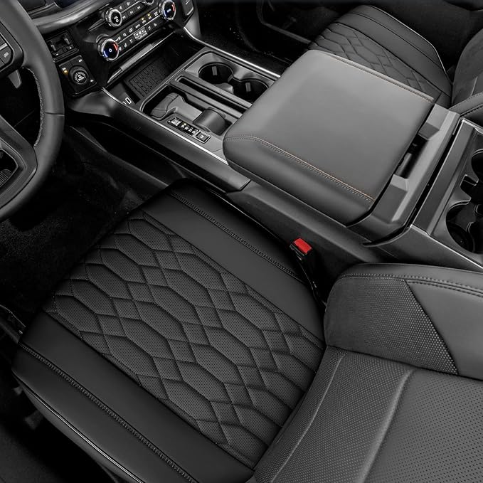 EQUIDEVDY 2 Pack Leather Bottom Car Seat Covers,Front Seat Covers for Cars,Driver Car Seat Cover,Luxury Faux Leather Seat Protectors,Full Wrap,Waterproof,for Most Vehicles,Sedan,SUV,Truck (Black)