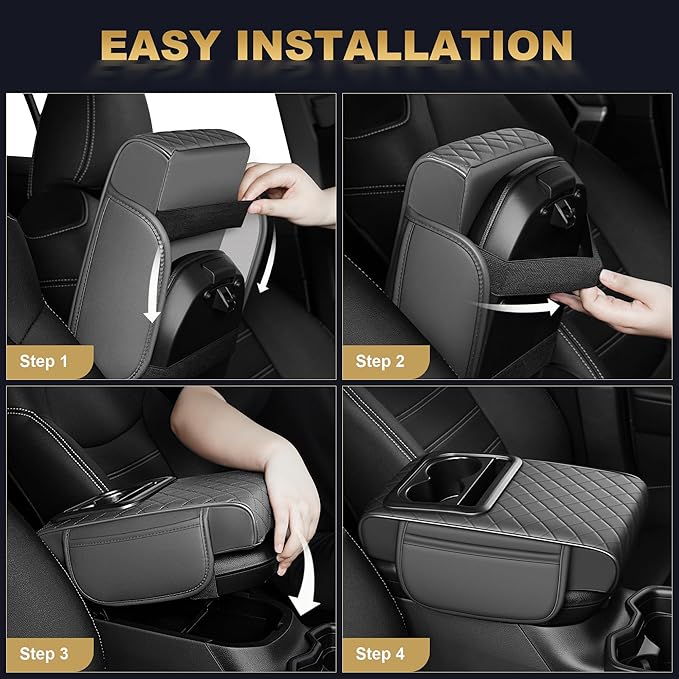Center Console Cover for TLX: Armrest Cover for Car with 2 Storage Bags - Waterproof Leather Center Console Cover with Cup Holder for Car,Anti-Scratch Auto Armrest Pad Accessory （Grey