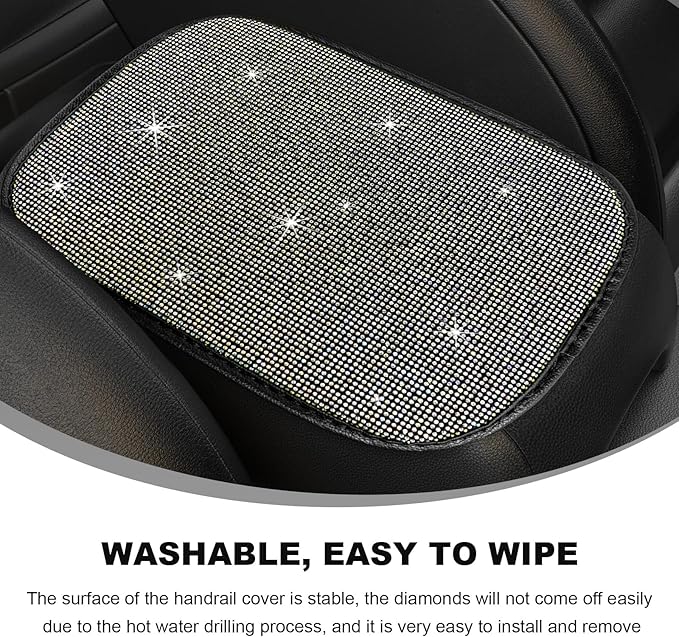 Bling Car Armrest Cover, 11.8"×8.5" Crystal Rhinestone Auto Center Console Protective Cover, Bling Charming Arm Rest Cushion Pad for Most Cars SUVs Trucks, Car Accessories (Black&Colorful)