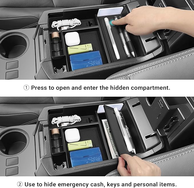 Hellet Center Console Hidden Box Organizer Compatible with Toyota 2010-2020 2021 2022 2023 2024 4Runner Interior Accessories Storage Box Tray Organizer