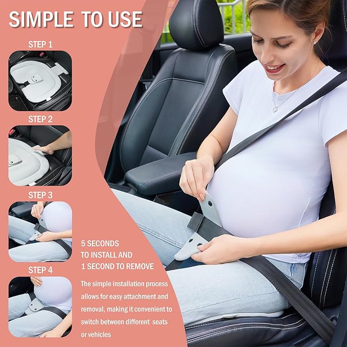 Car Seat Cushion for Pregnancy, Integrated Abdominal Pad, Elastic Breathable Fabric Reduce Rubbing Belly, Enhance Driving and Traveling Comfort (Black)