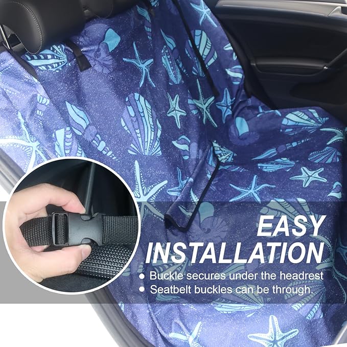 Sweat Towel Car Seat Cover Protector Rear Seats for Gym Workout,Running,Swimming,Beach and Hiking,Waterproof Universal Seat Cover for Car,Trucks,Van & SUV(Starfish Shell Conch,1pcs Rear Seat)