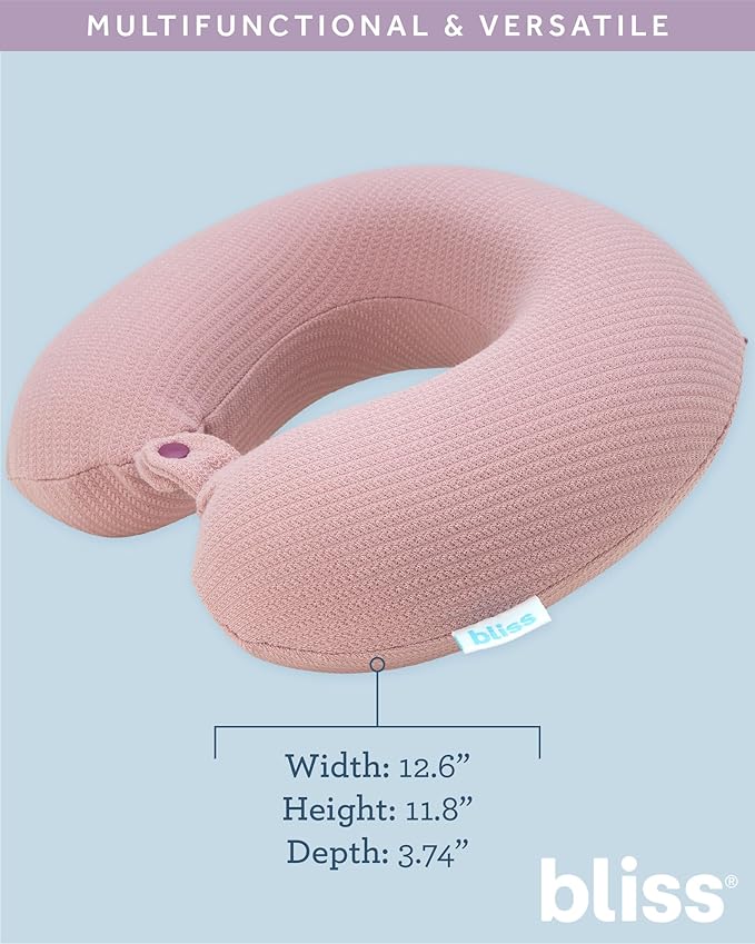 Bliss Neck Pillow - Lightweight U-Shaped Memory Foam Travel Neck Pillow with Snap Closure for Airplanes, Traveling, Offices, Cars, Pink Sweater Knit