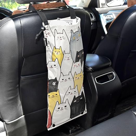 ALAZA Hanging Car Trash Bags Garbage Bag Trash Can for Back Seat Small Cat Cute Washable Storage Bag Retractable 2 Pack