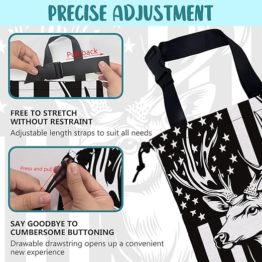 KXWQTRDD Black White American Flag Car Garbage Bag Deer Head Drawstring Car Trash Bag Hanging for Back Seat with Adjustable Buckle Canvas Vehicle Trash Can Easy-to-Install