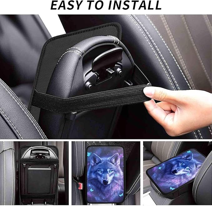Universal Car Center Console Cushion Pad, Purple Wolf Butterfly Soft Waterproof Car Center Console Cover Auto Armrest Seat Box Cover Protector for Most Vehicle SUV Truck Car