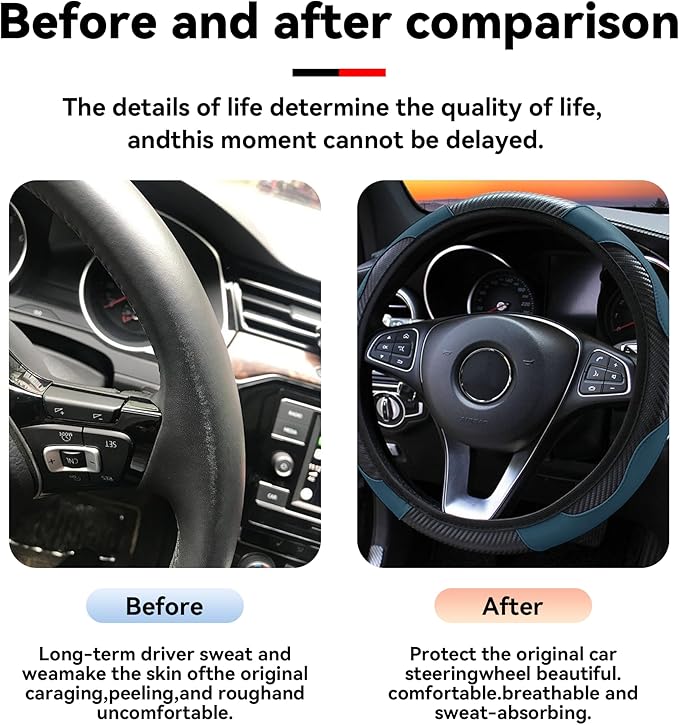 Car Steering Wheel Cover, 15 inch Carbon Fiber Microfiber PU Leather Elastic Steering Wheel Protector for Men Women, Anti-Slip Breathable Car Interior Accessories for Most Cars (Dark Green)