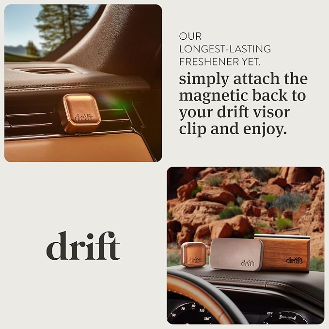 Drift Metal Vent Clip 3x Refills - Car Air Freshener - Scent Diffuser for Car - Metal Odor Eliminator - Teak