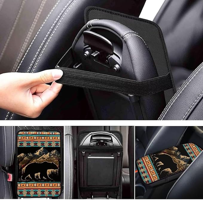 Horeset Aztec Brown Bear Car Armrest Cover Center Console, Auto Arm Rest Seat Protection Interior Accessories Fit Most Vehicle