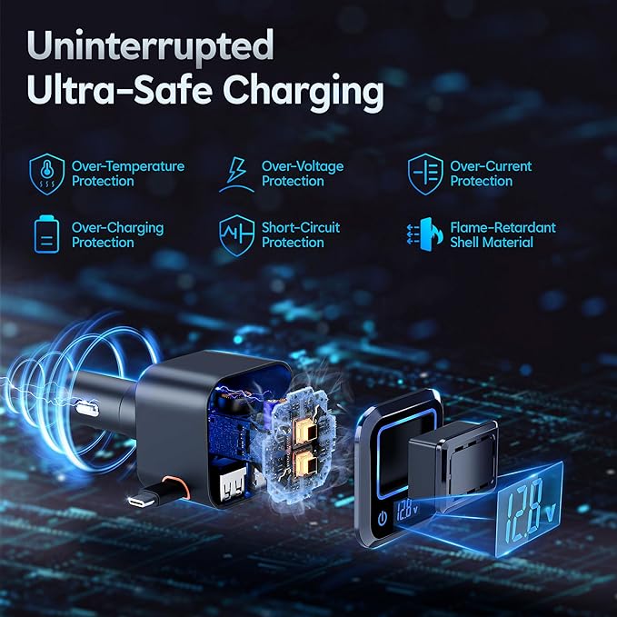 Retractable Car Charger, 6 in 1 Magnetic Car Solid Aroma Diffuser with 97.5W USB C Fast Charging Car Phone Chargers Adapter, Voltage Display for iPhone 17 16 15 14 & Android—Shop Offers Scent Refills