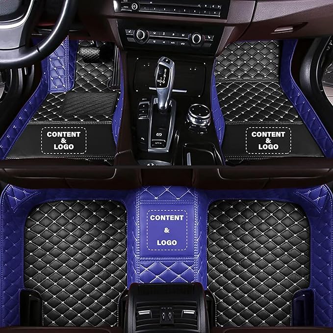 Custom Making Car Floor Mats for 98% Sedan SUV Car Protection Full Coverage Mats Anti-Slip Leather Floor Liners All Weather Car Floor Mats (Black+Blue Side)