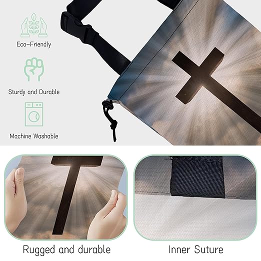 NHNXHWIA Jesus Christ Cross Car Trash Bag,Hanging Drawstring Car Garbage Bag,Waterproof Canvas Car Back Seat Organizer with Adjustable Buckle,for Vehicles,SUVs,Camping,Road Trips