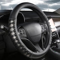 West Llama Microfiber Leather Car Steering Wheel Cover for Men Women,Universal Fit 15.5-16 inch(Leather Nails-Gray+Black-Large Size)