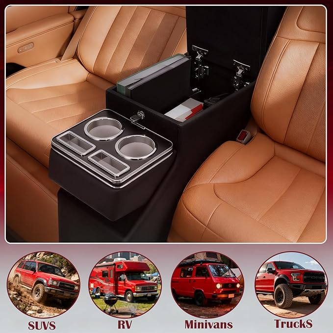 YURSENJIE Truck Center Console Organizer Between Seat for Minivans, SUVs, Middle Van Bench Organizer for Floor Console Organizer Storage Box with Locking Design