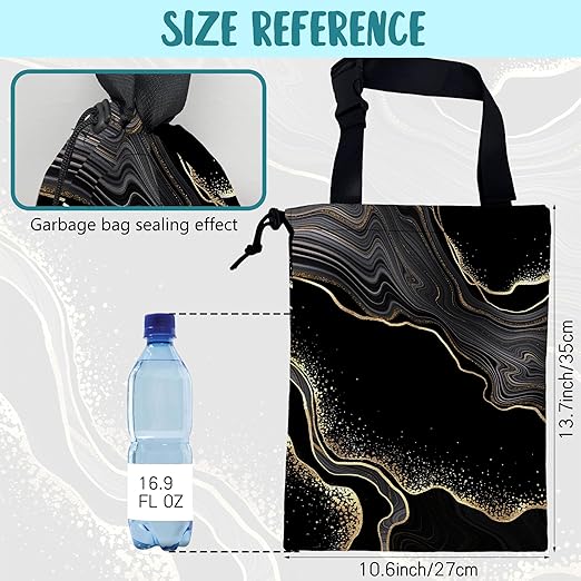 KXWQTRDD Car Garbage Bag Abstract Marble Golden Veins Drawstring Car Trash Bag Hanging for Back Seat with Adjustable Buckle Canvas Vehicle Trash Can Easy-to-Install