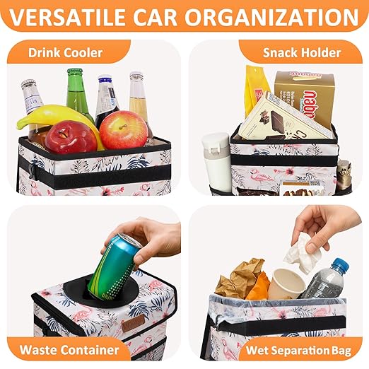 Vankor Cute Car Trash Can, Car Accessories for Women Interior Can Trash Bag Hanging Automotive Garbage Cans Pink Flamingo